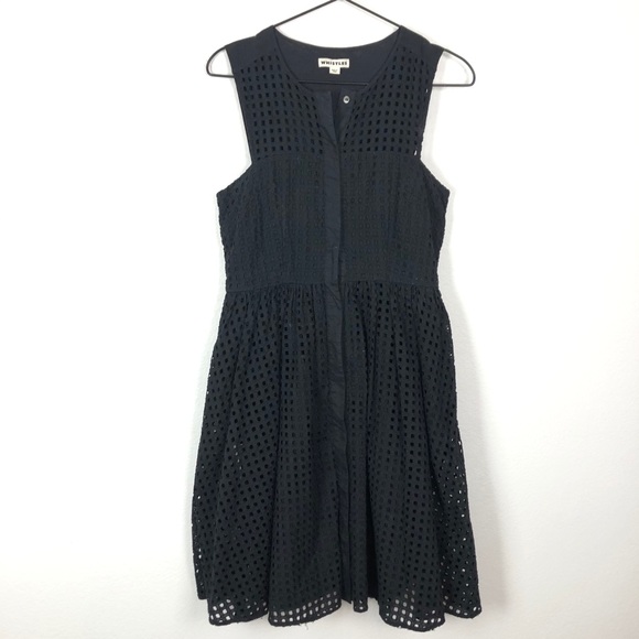 Whistles Lattice Broiderie Lace Sleeveless Fit & Flare Dress Black 6 Knee Length - Picture 3 of 11